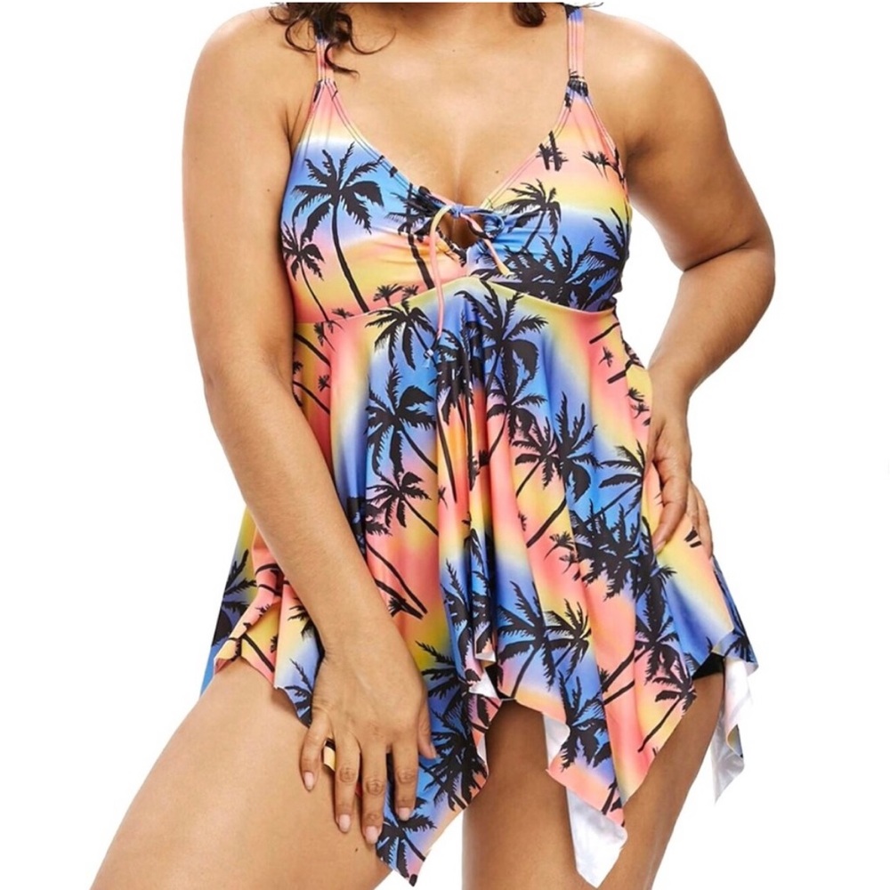 ROSEGAL NWT Plus Rainbow Palm Print Tankini Swim Sz 4X or 22
